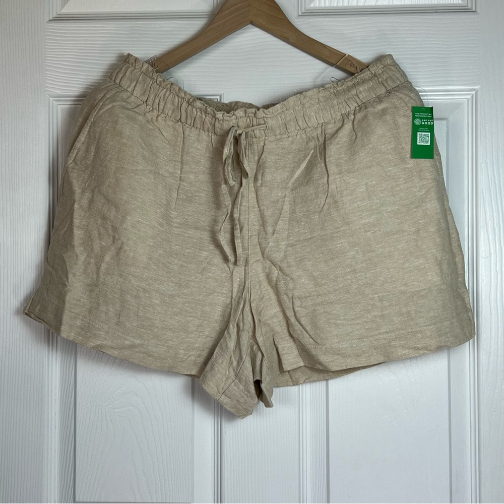 GAP Linen-Blend Pull-On khaki Shorts • Elastic Waist, Drawstring, Size L‎